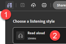 Acrobat on the computer: headphones → Read aloud